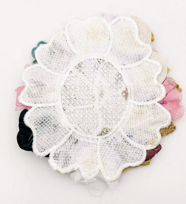 Handcrafted Jute Floral Applique in Pink, Black, Navy Blue and Teal Blue